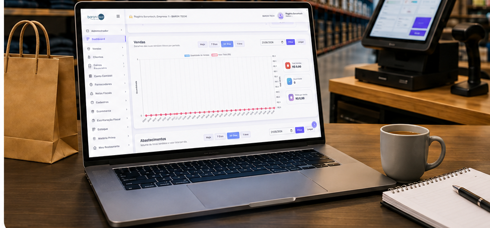 Notebook exibindo o Dragon Enterprise em uma operação de varejo e distribuição